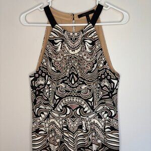 BCBG MAXARIA Cailyn Cocktail Halter Dress Womens 8 Black Brown Cream Mesh Knee